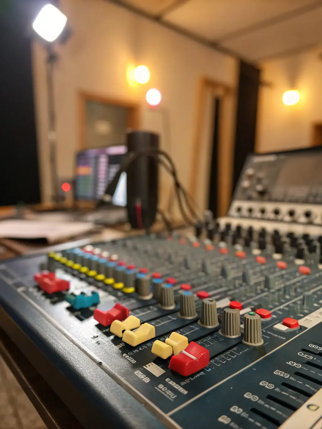 A detailed view of a mixing console with an engineer carefully adjusting levels, highlighting the precision and expertise involved in the mixing process at Cardinal Sound Studios.