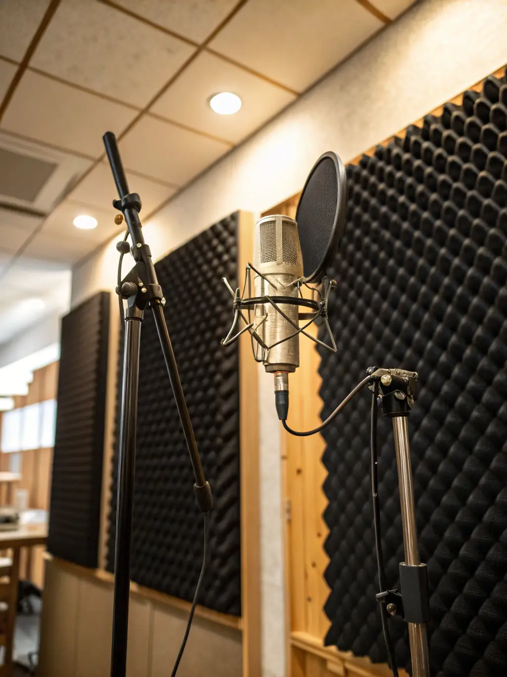 An image of a recording session in progress, showing a vocalist in a sound booth with engineers at the console, capturing the high-tech environment of Cardinal Sound Studios' recording services.